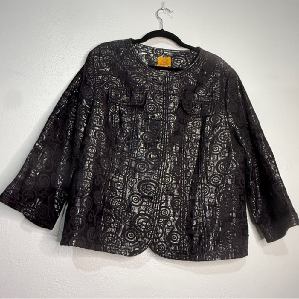 Ruby Rd.Elegant Metallic Silvery Black Women's Jacket. 2 breast pockets. Sz 18.